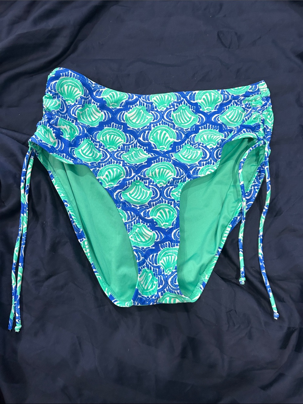 NWOT STELLA PARKER High-Waist Blue & Green Shell Print Bikini Bottom SIZE LARGE